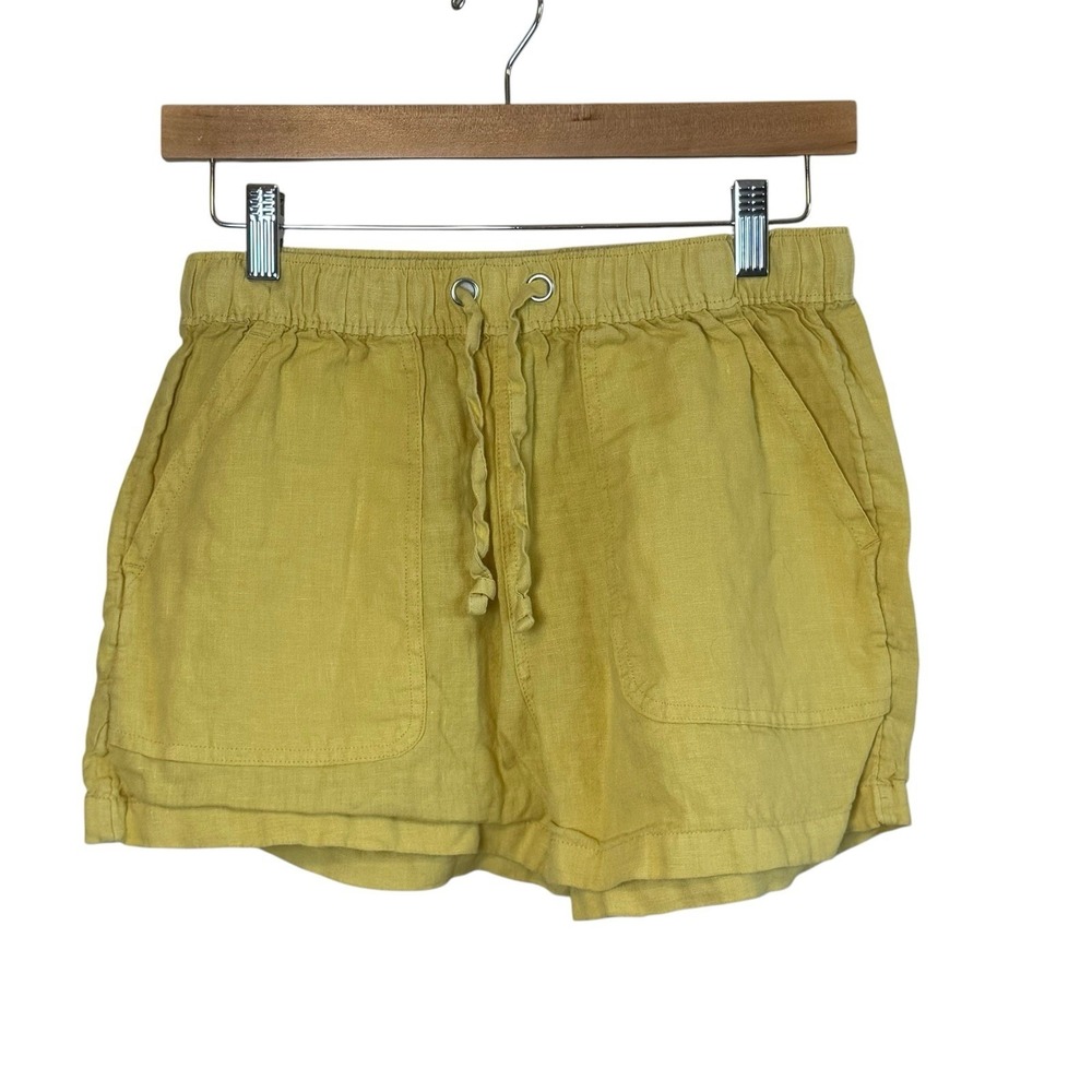 C&C California Womens Yellow 100% Linen Shorts Sz S Pockets Drawstring Casual